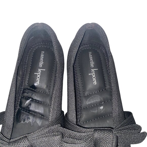 Nanette Lepore knit maryjane Black Pointed Toe Flats shoes Bow Detail 7.5 - Picture 4 of 9